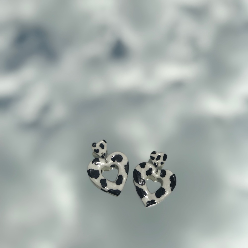 Cow heart clay earrings handmade